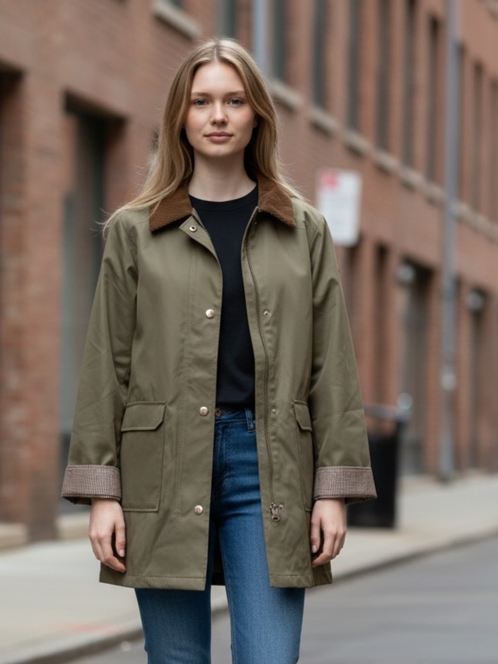 NWT Draper James Olive Green Corduroy Collar Barn Jacket Rain M Water Resistant